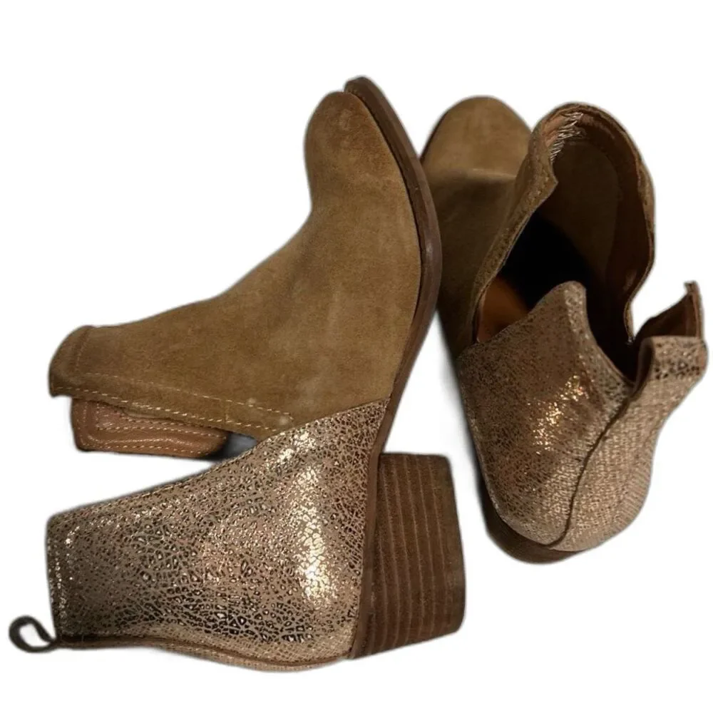 Diba True Stop By Brown Metallic Pull On Round Toe Booties Women's 6